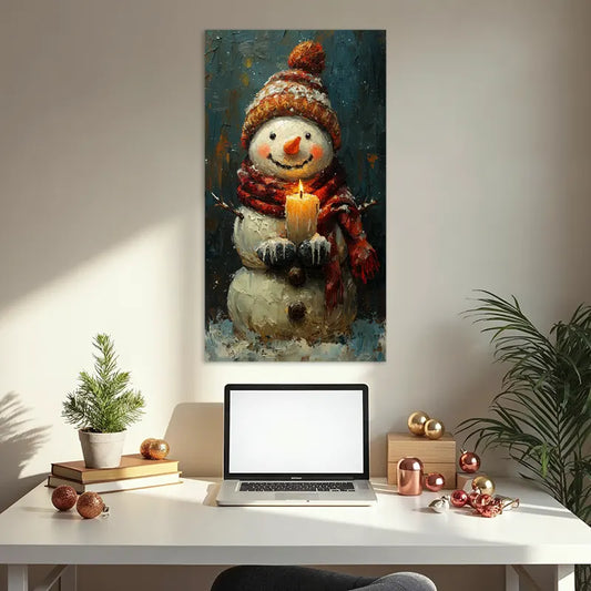 Cuadro de Navidad: Muñeco de Nieve con Vela 70x40cm