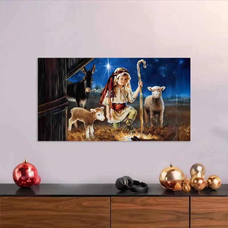 Cuadro de navidad Pastoral: El Pastor y sus Amigos 13 - 70 x 40 Cm - Cuadros Colombia