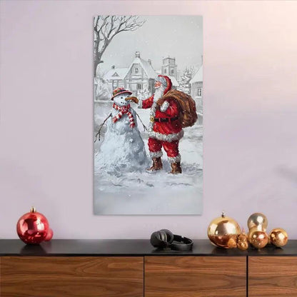 Cuadro de navidad papá Noel haciendo muñecos de nieve - 70 x 40 Cm - Cuadros Colombia