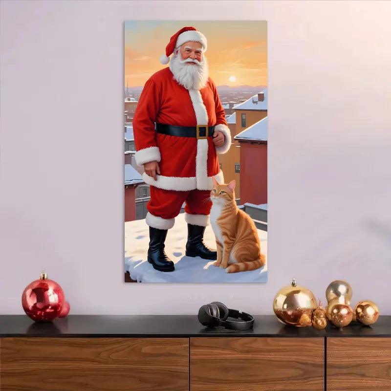 Cuadros de navidad Aventura Diurna: Papá Noel y el gato curioso 4 - 70 x 40 Cm - Cuadros Colombia