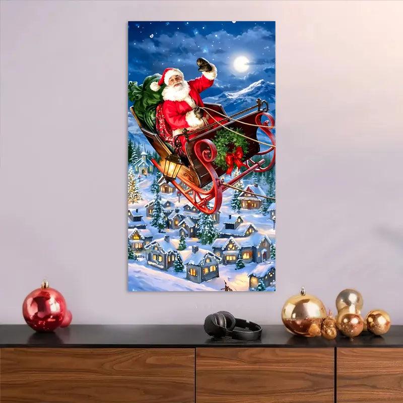 Cuadro de navidad Papá Noel: Paseo Nocturno sobre la Ciudad 8 - 70 x 40 Cm - Cuadros Colombia