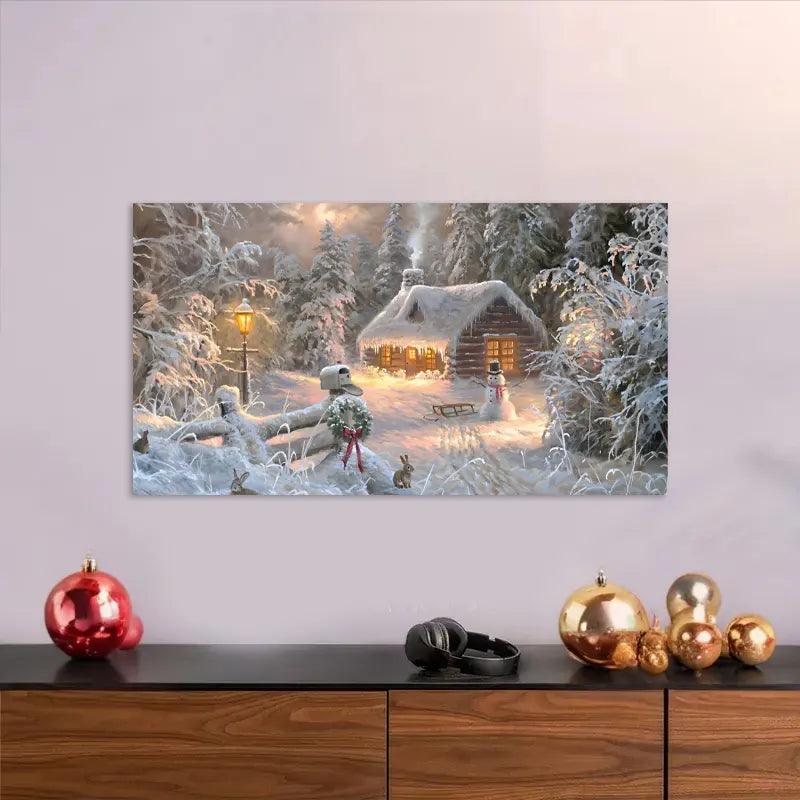 Cuadro de navidad en la Cabaña: Un Refugio en la Nieve 6 - 70 x 40 Cm - Cuadros Colombia